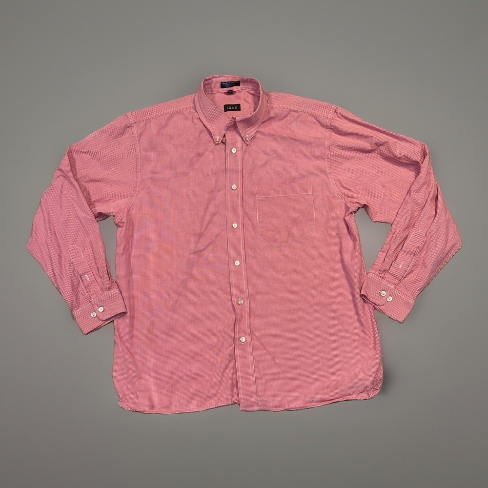Izod Men's Size L Button Up Long Sleeve Check Shirt Red White